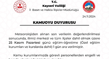 Kayseri'de Okullar 1 gün arayla tatil edildi!