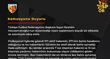 Kayserispor’dan TFF’ye Sert Tepki: “Futbolda Temiz Eller Operasyonu Başlamalı”
